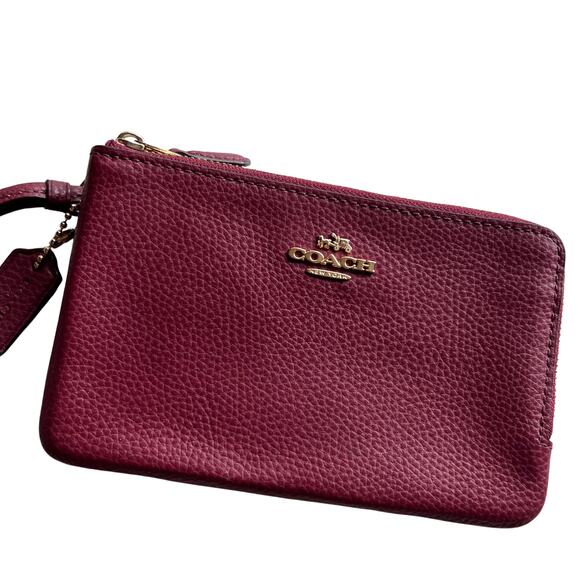 Coach Handbags - Coach Double Zip Pebbled Leather Wristlet Rouge Burgundy Wine Red Wallet NWOT